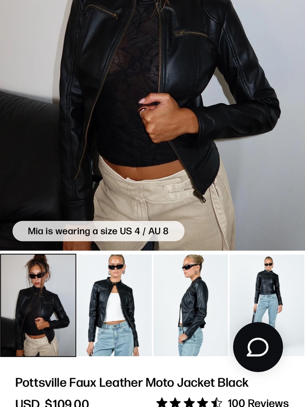 Faux Leather Moto Jacket - Black
